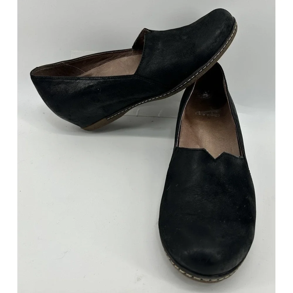 Dansko Liliana Black Burnished Nubuck Wedge Loafer Women's‎ 38 US 8
